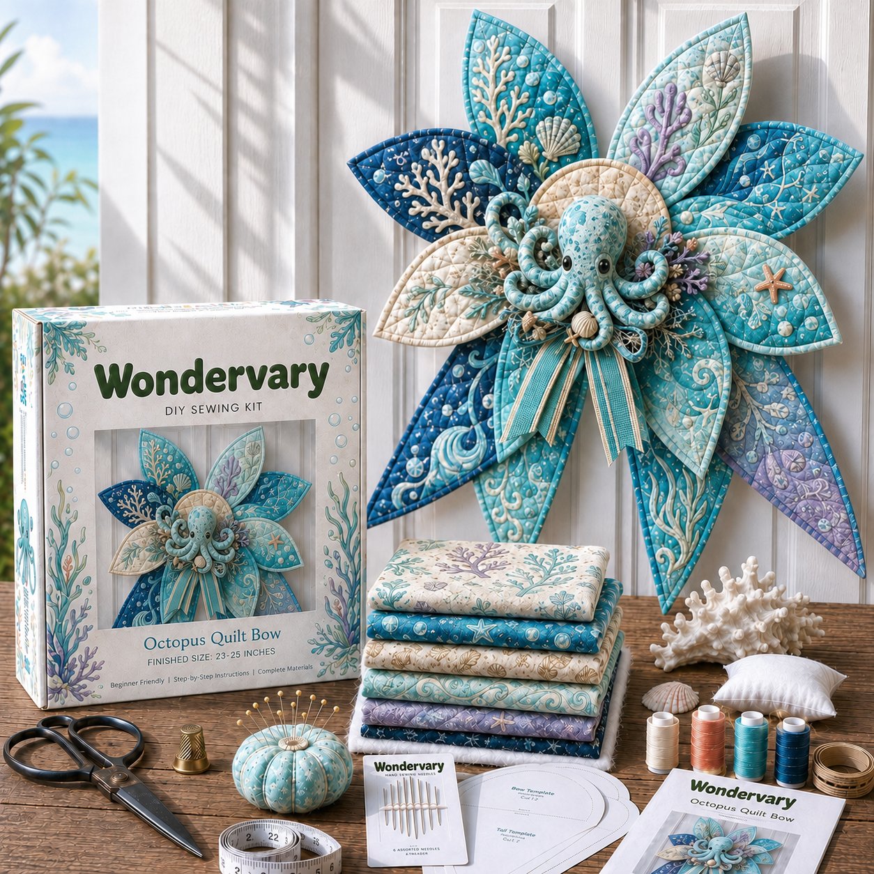 💥LAST DAY 50% OFF -🌊 DIY Ocean Animal Quilted Bow Kit – Large 3D Coastal Door & Wall Décor