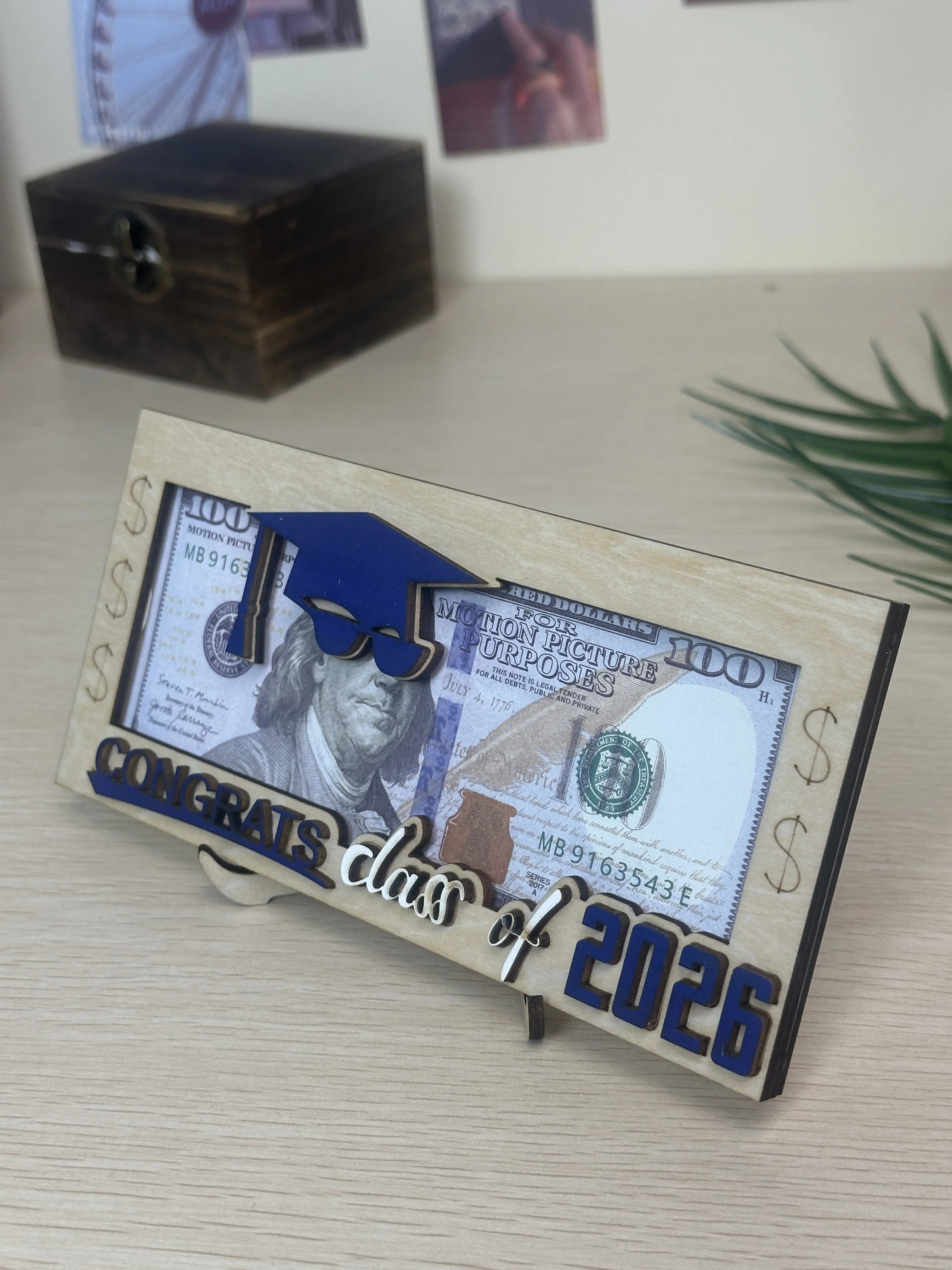 🎓 Class of 2026 Wooden Cash Gift Box Unique Graduation Money Holder Keepsake Gift for Seniors 🎁