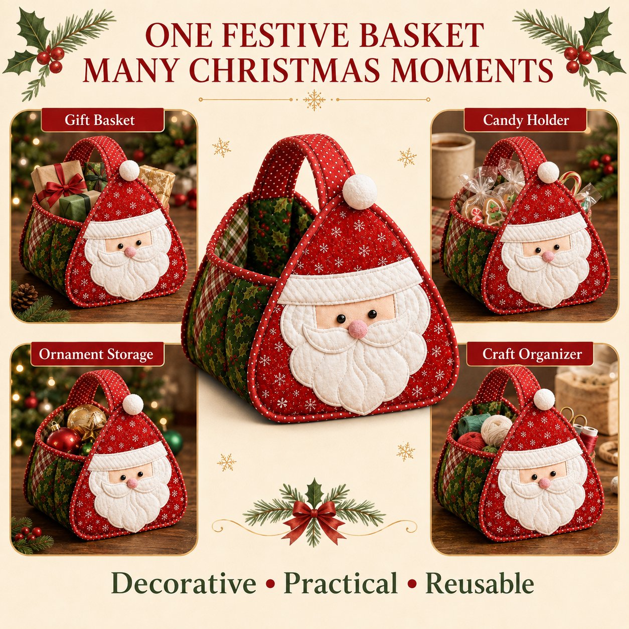 ⏳ Last Day 49% OFF – 🎄 Christmas Character Quilted Carry Basket 