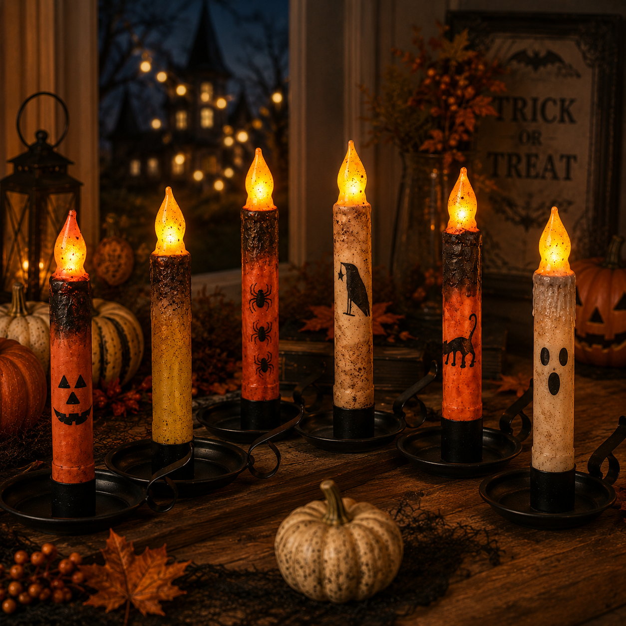 🎃💀Set de Velas Cónicas sin Llama con Control Remoto para Halloween👻🕯️
