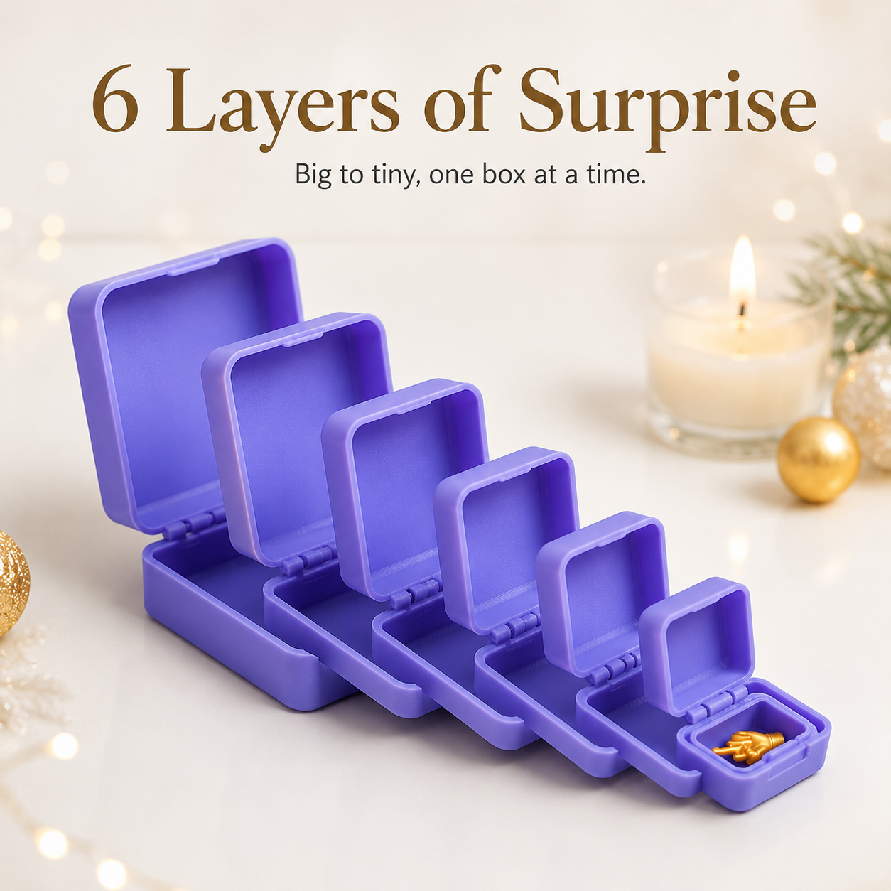 Opening each layer of nesting box revealing smaller boxes