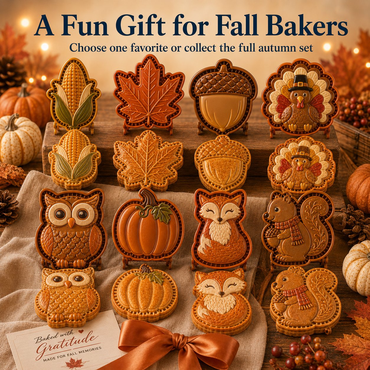 💥Buy 3 Get Free Shipping🔥 Reusable Fall Embossed Mini Pie Molds, 8 Cute Shapes Owl Fox Turkey Pumpkin🥧✨