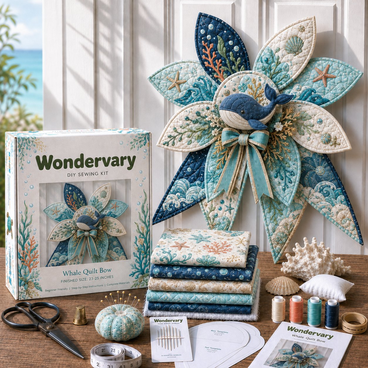💥LAST DAY 50% OFF -🌊 DIY Ocean Animal Quilted Bow Kit – Large 3D Coastal Door & Wall Décor