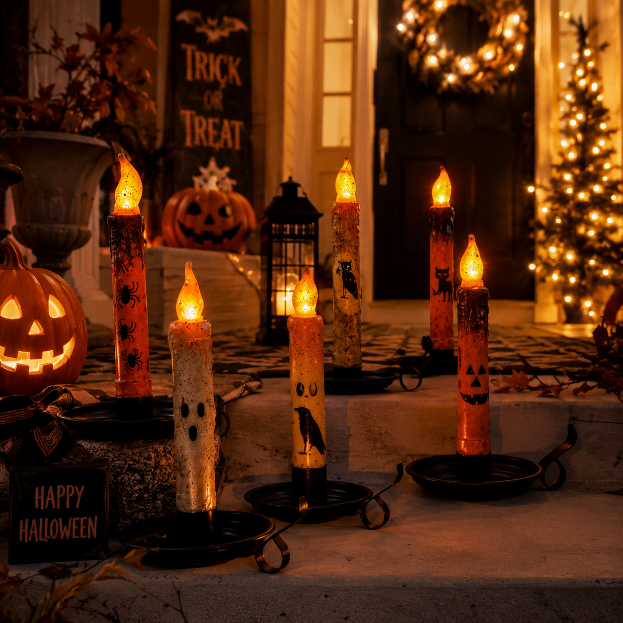 🎃💀Set de Velas Cónicas sin Llama con Control Remoto para Halloween👻🕯️