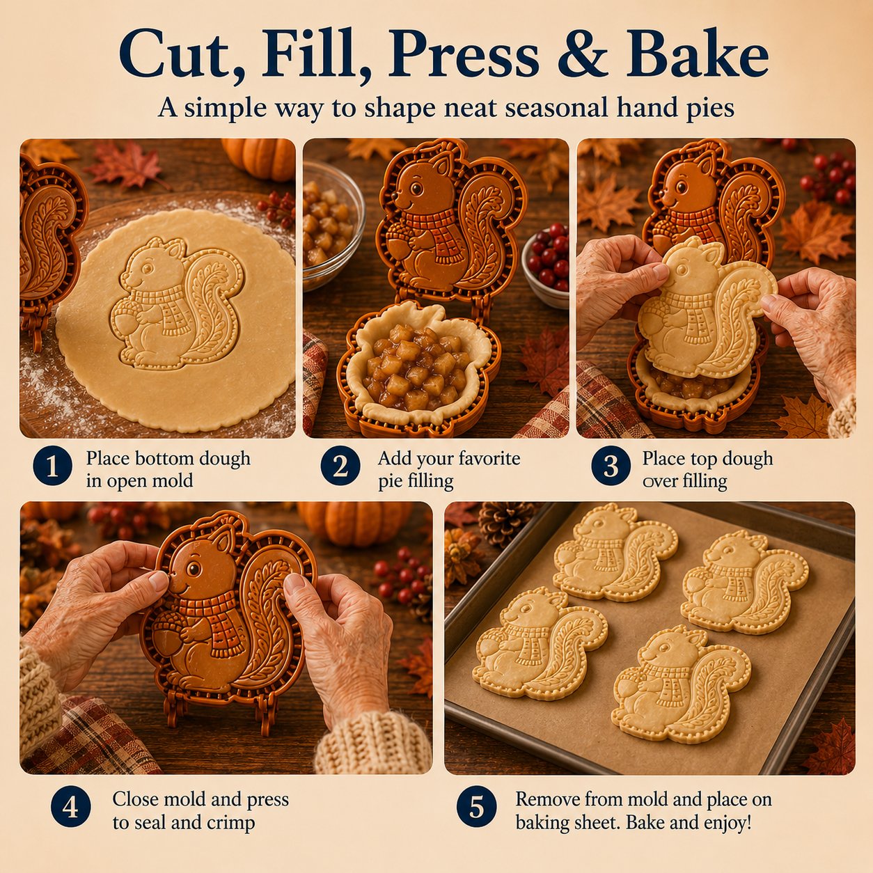💥Buy 3 Get Free Shipping🔥 Reusable Fall Embossed Mini Pie Molds, 8 Cute Shapes Owl Fox Turkey Pumpkin🥧✨