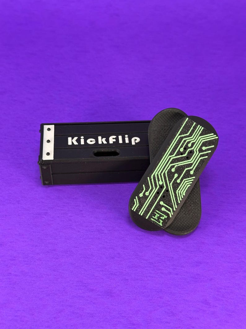 Kickflip Magnetic Skateboard Fidget Toy with Sliding Case Option  | Glow in the Dark, Various Colours