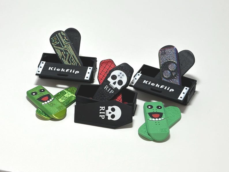 Kickflip Magnetic Skateboard Fidget Toy with Sliding Case Option  | Glow in the Dark, Various Colours
