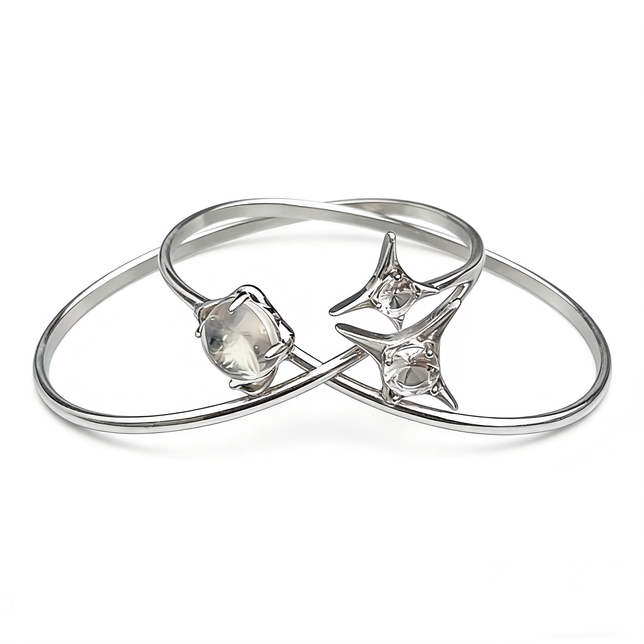 Silver Star and Crystal Open Bracelet