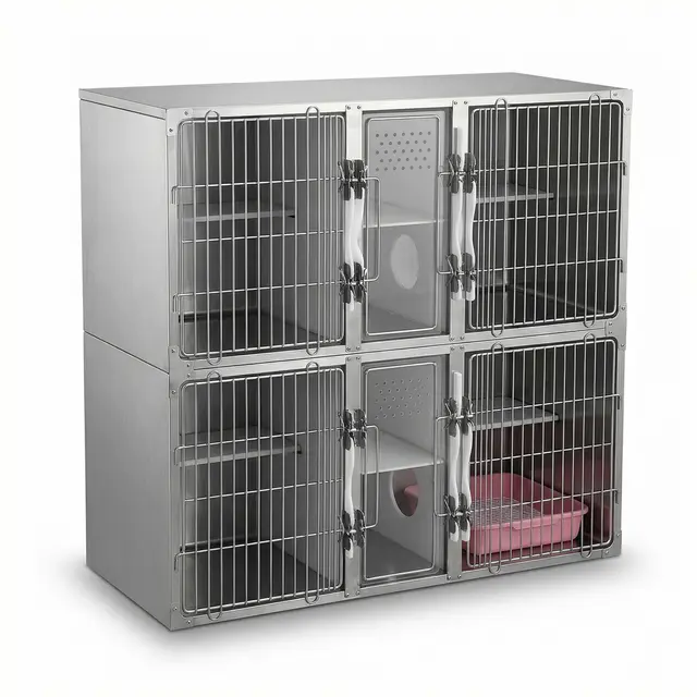 Two-Tier Multi-Compartment Stainless Steel Pet Cage