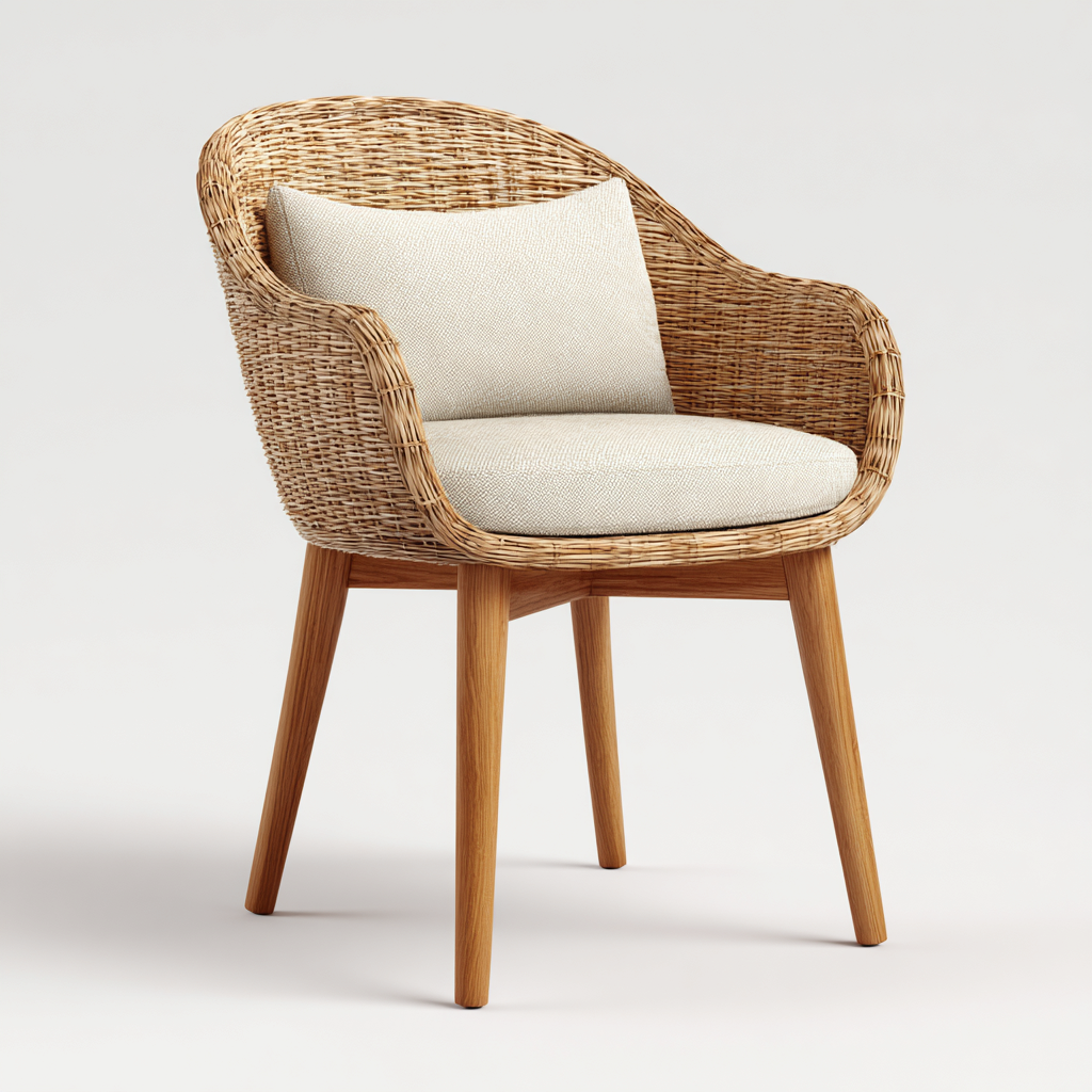 Chaise de jardin rotin avec coussins 63x61x82 cm - beige - style naturel - adaptée aux espaces extérieurs-Pinegohut