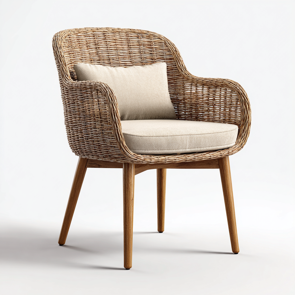 Chaise de jardin rotin synthétique 60x58x82 cm - beige - style naturel - adaptée aux espaces extérieurs-Pinegohut