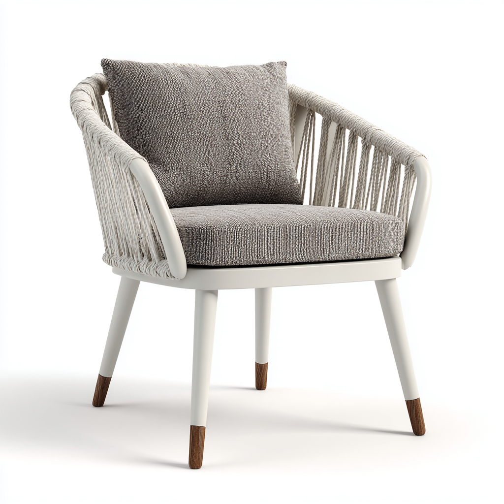 Chaise de jardin corde tressée 55x58x78 cm - blanc-gris - design moderne - adaptée aux espaces extérieurs-Pinegohut