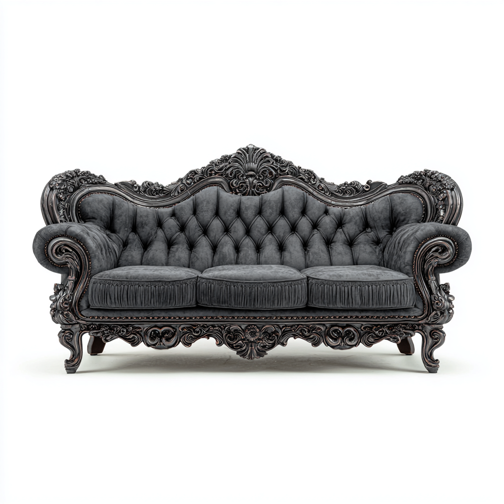 Canapé droit velours 220x85x105 cm - noir - style baroque - adapté au salon-Pinegohut