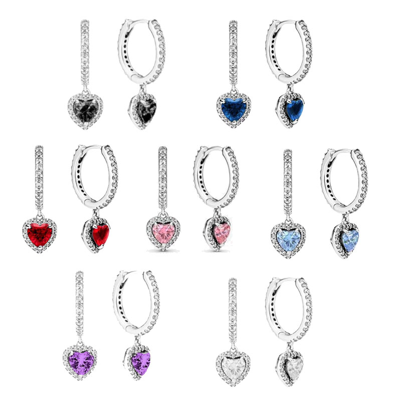 High Quality Copper Alloy Silver Plated Earrings With Heart-Shaped Zircon Red Gemstones For Women Heart Jewelry Mother's Day Gift Valentine's Day Gift