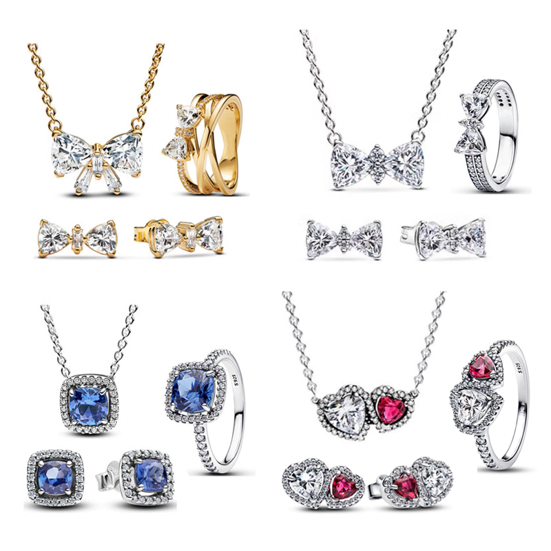 New Copper Alloy Silver Plated Women's Jewelry Set Zircon Bow Geometry For Valentine's Day Gift Party Banquet Fashionable Charm Jewelry Making