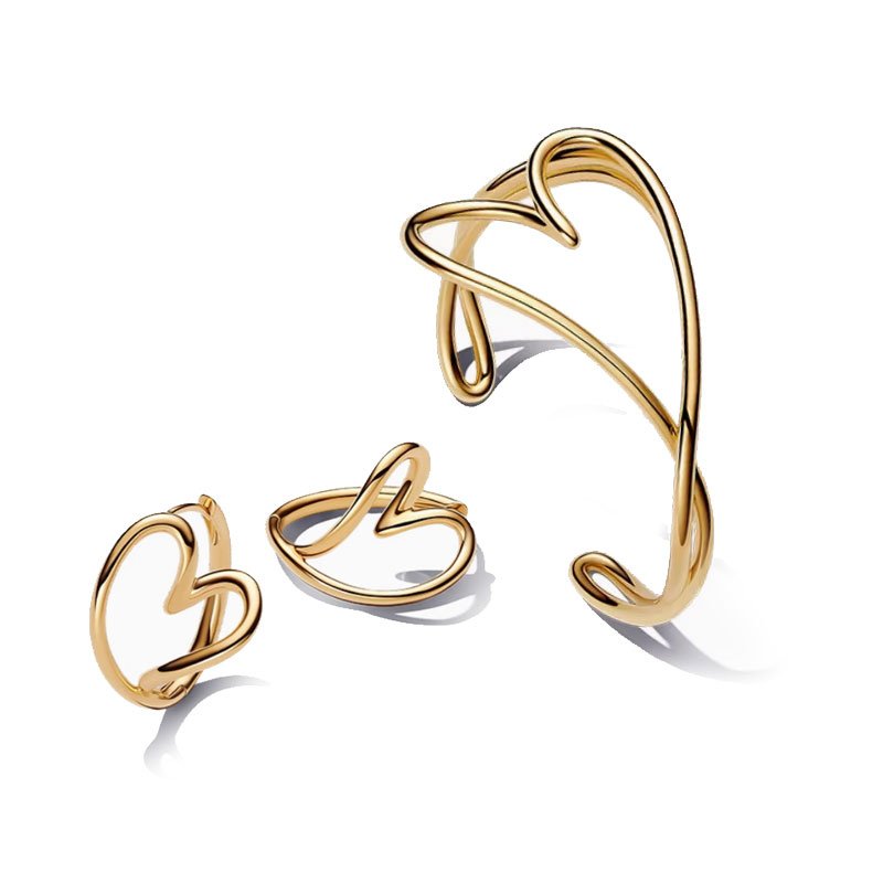 Love Gold Bracelet Earpiece Set Valentine's Day jewelry Necklace Earring Charm Heart Shape