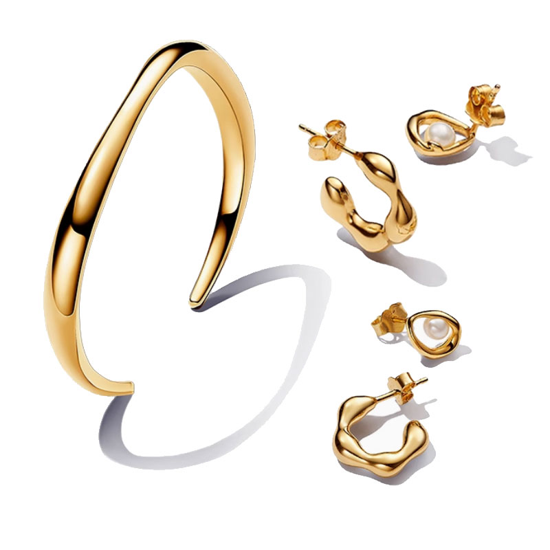 New Golden Open Bracelet Pearl Earrings Set irregular Earring adjustable Fashionable charm Banquet Party