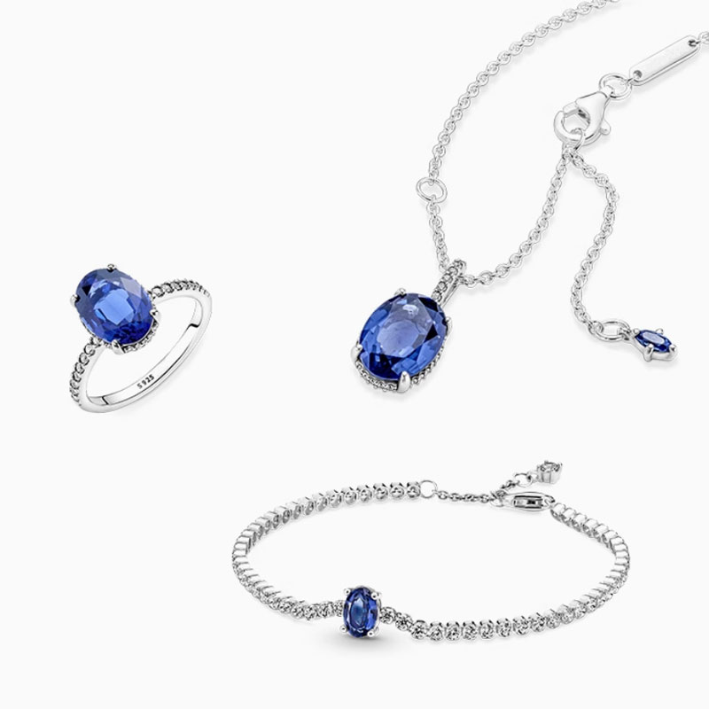 Copper Alloy Silver Plated Blue Gemstone Bracelet Necklace Ring Sets Women's Set Gift  Ring Necklace Earring Bracelet Valentine's Day