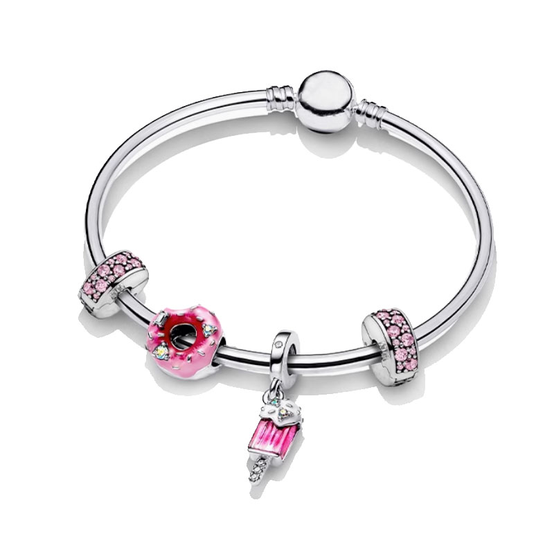 Copper Alloy Silver Plated bead bracelet Bangle Charm DIY personalized charm jewelry set Donut ice cream Fashion personality