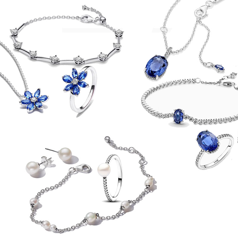 Copper Alloy Silver Plated women's charm pearl bracelet ring earrings sapphire jewelry set Personalized charm and fashion
