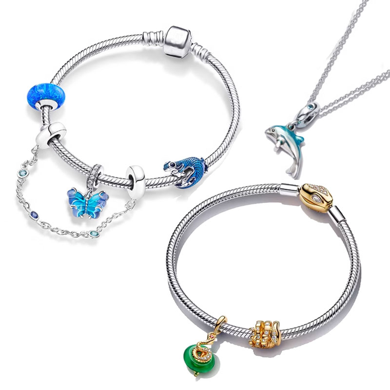 Copper Alloy Silver Plated Bracelet Butterfly Chameleon Dolphin Bead Pendant Gold Snake Buckle Bracelet For Women Man Gift Party Banquet
