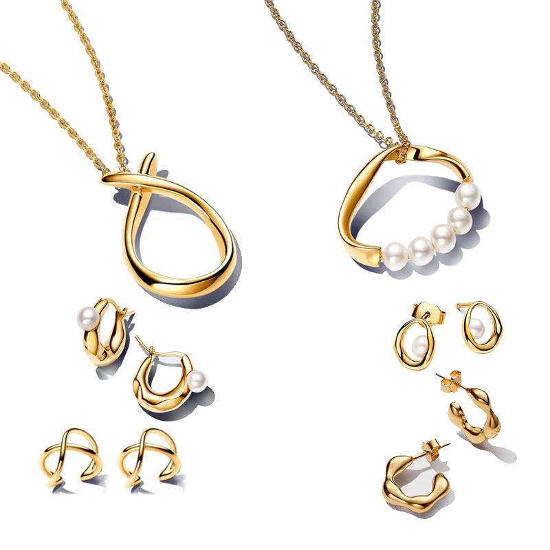 Golden Pearl Earring And Necklace Set Clip-On Earrings Women's Jewelry With Charm Valentine's Day Gift Jewelry Making