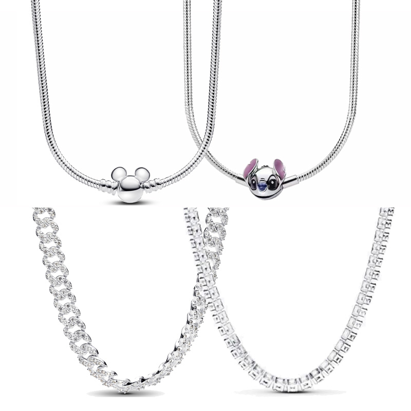 Copper Alloy Silver Plated Jewelry 2024 New Disney Necklace Full Diamond Men's Necklace Charm Jewelry Production For Women Charms Beads Free Shipping