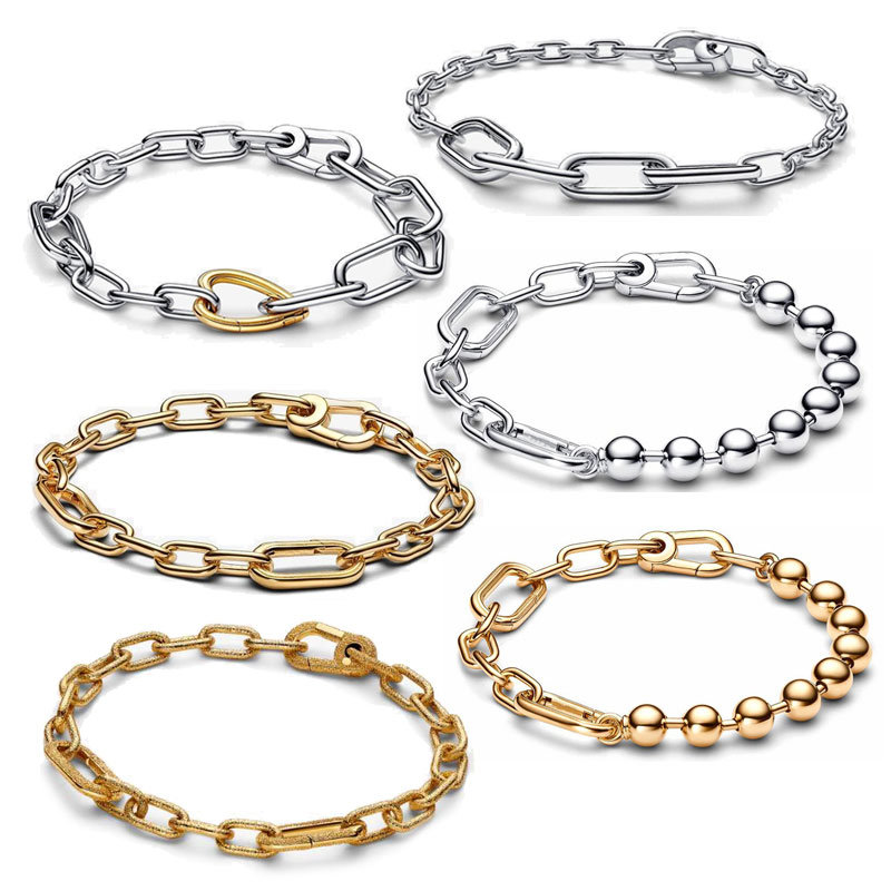 New ME Beaded Chain Bicolor Love Bracelet Copper Alloy Silver Plated For Women Accessories Jewelry Making Christmas Gift Free Shipping