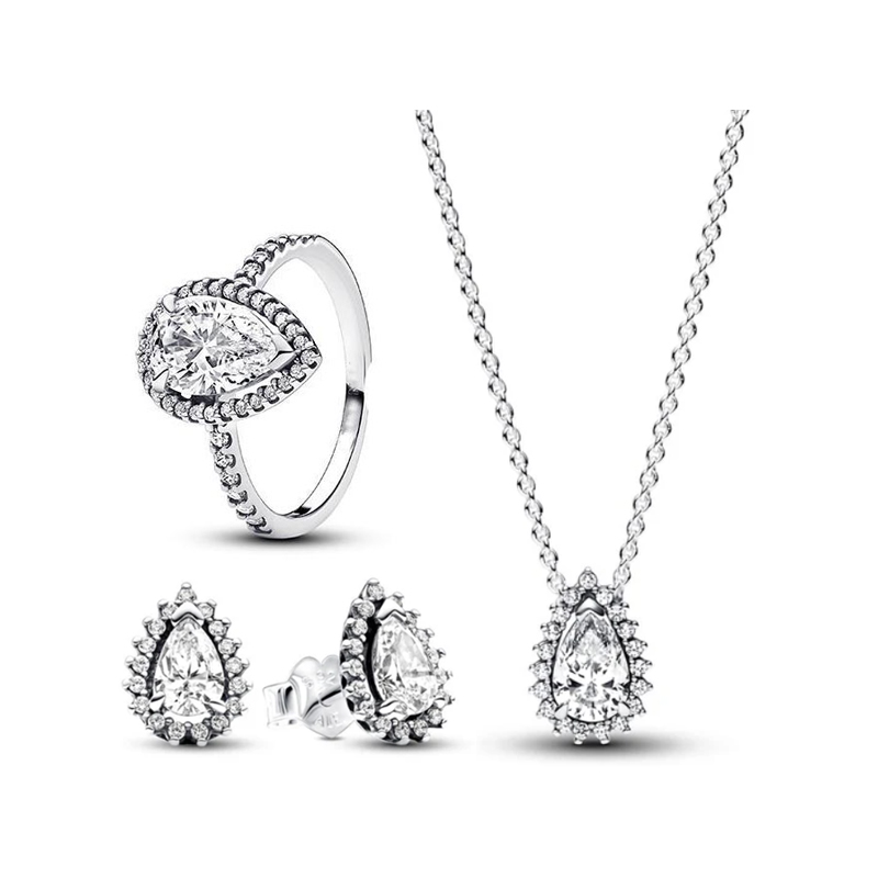 Copper Alloy Silver Plated Charm Necklace Ring Earrings Set Jewelry Dark Romantic Women's Family Gift Personality
