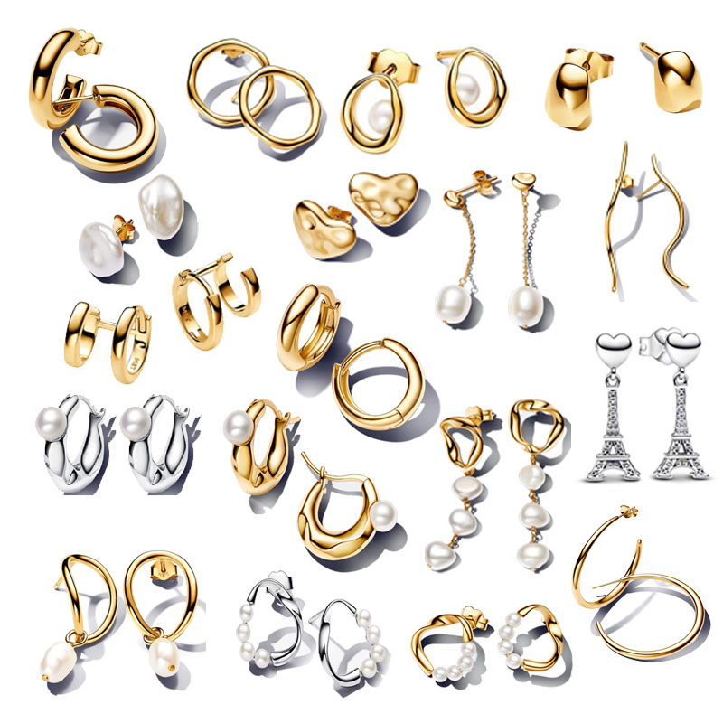 Luxury Charm Golden Gold Pear Stud Earrings Copper Alloy Silver Plated For Women Heart Jewelry Mother's Day Gift Lron Tower Building Dynamic
