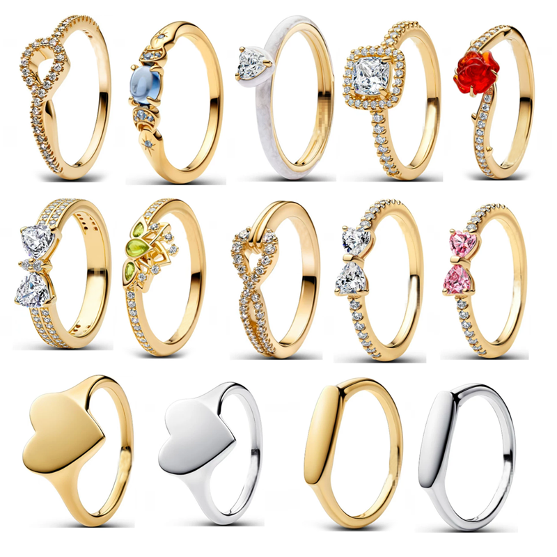New Copper Alloy Silver Plated Rings For Women Charm Jewelry Clear Three-Stone Knotted Hearts Sparkling Leaves String of Beads Ring For Women Engagement Free Shipping