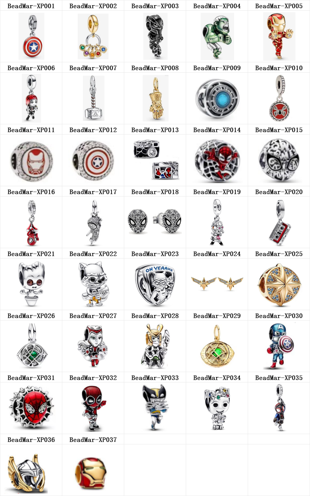 New Mar Series Copper Alloy Silver Plated Beads Infinity Stones Charm For Jewelry Making Icon Heroes Thor Hammer Bracelet