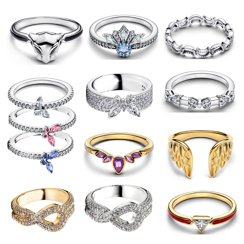 New Copper Alloy Silver Plated Rings For Women Charm Jewelry New Ring Butterfly Feather Lucky Symbol