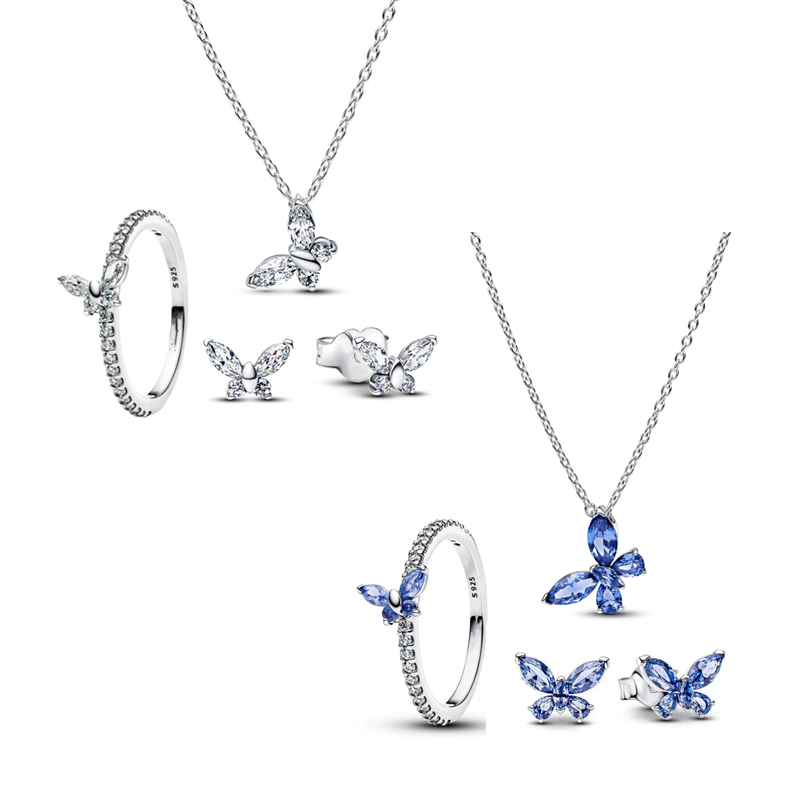 Copper Alloy Silver Plated Charm Butterfly Jewelry Set Necklace Ring Earrings Set Jewelry Dark Romantic Women's Family Gift Personality