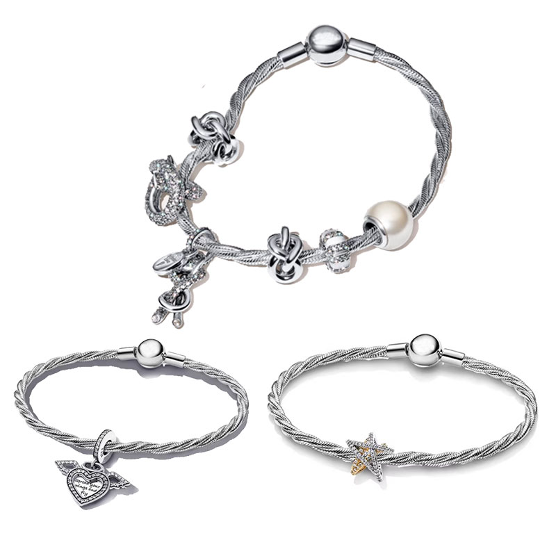 New Copper Alloy Silver Plated bead bracelet Bangle Charm DIY personalized charm jewelry set Donut ice cream personality