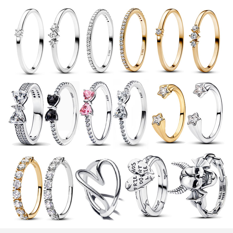 2024 New Men's Copper Alloy Silver Plated Ring Five pointed Star Pink Bow  For Women Jewelry Wedding Engagement Girl Gift