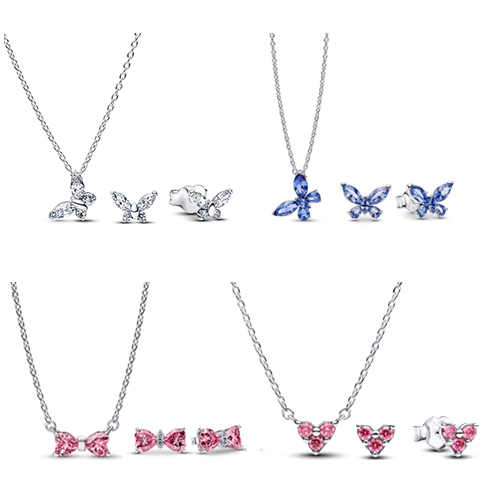 Copper Alloy Silver Plated earring necklace set women's jewelry Valentine's Day Gift Engagement Friend Gift