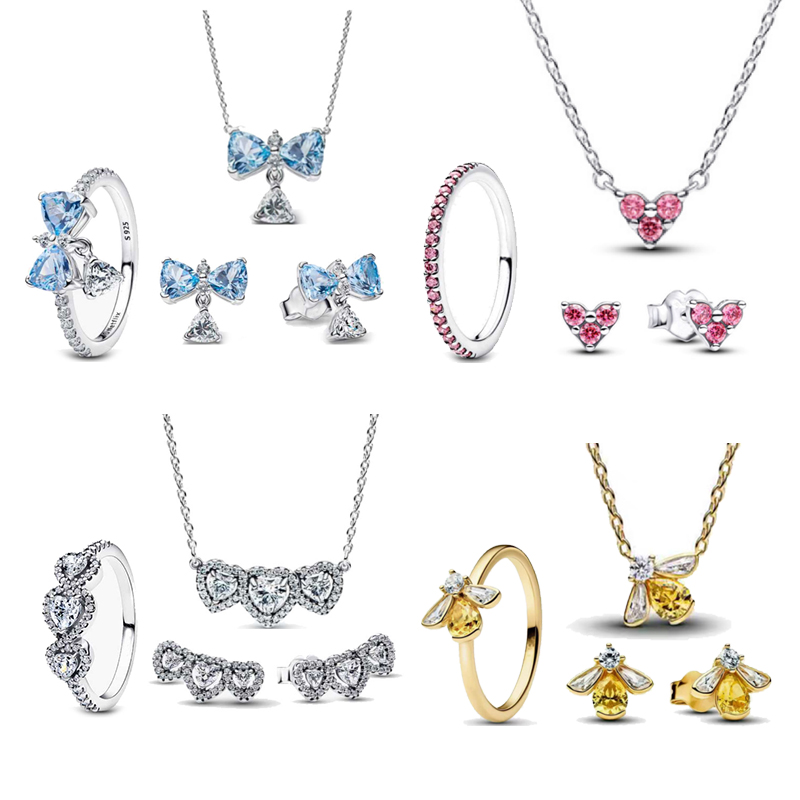 2026 New Copper Alloy Silver Plated Charm Butterfly Jewelry Set Necklace Ring Earrings Set Jewelry Dark Romantic Women's Family Gift Personality