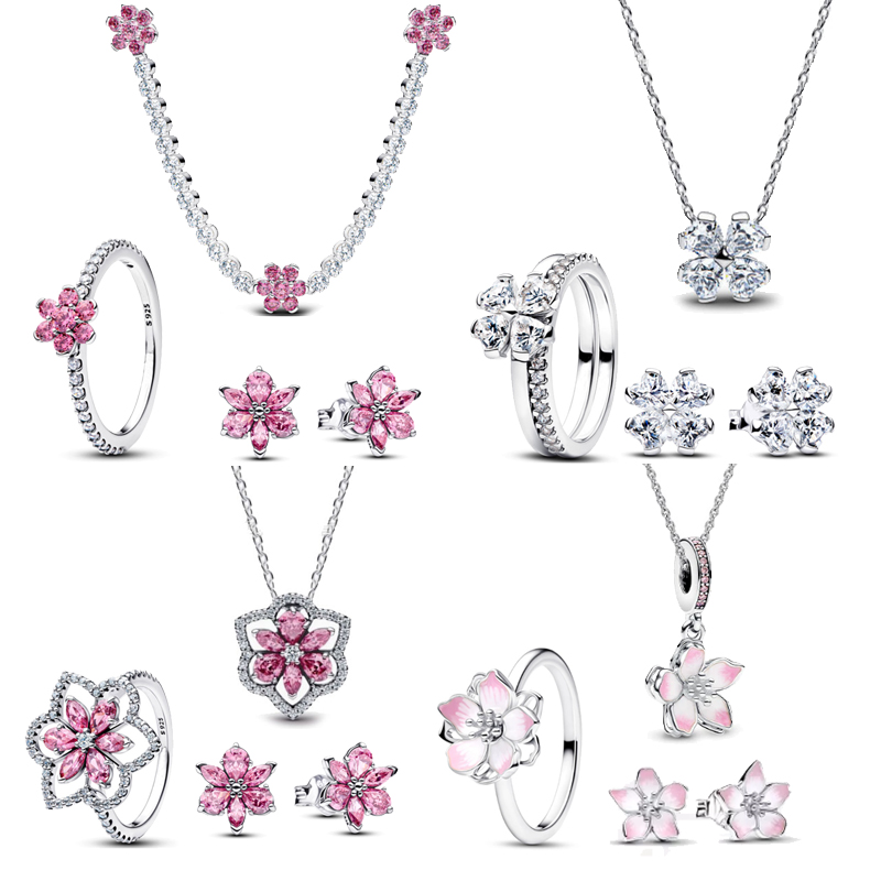 Cherry Blossom 2026 New Copper Alloy Silver Plated Charm Butterfly Jewelry Set Necklace Ring Earrings Set Jewelry Dark Romantic Women's Family Gift Personality