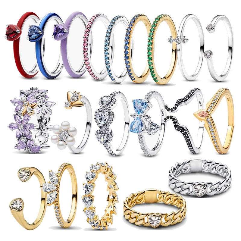 2026 New Silver Plated Copper Alloy Jewelry Sparkling Wave Radiant Two-tone Sliding Heart Brilliance Diamond Ring For Women Original Free Shipping