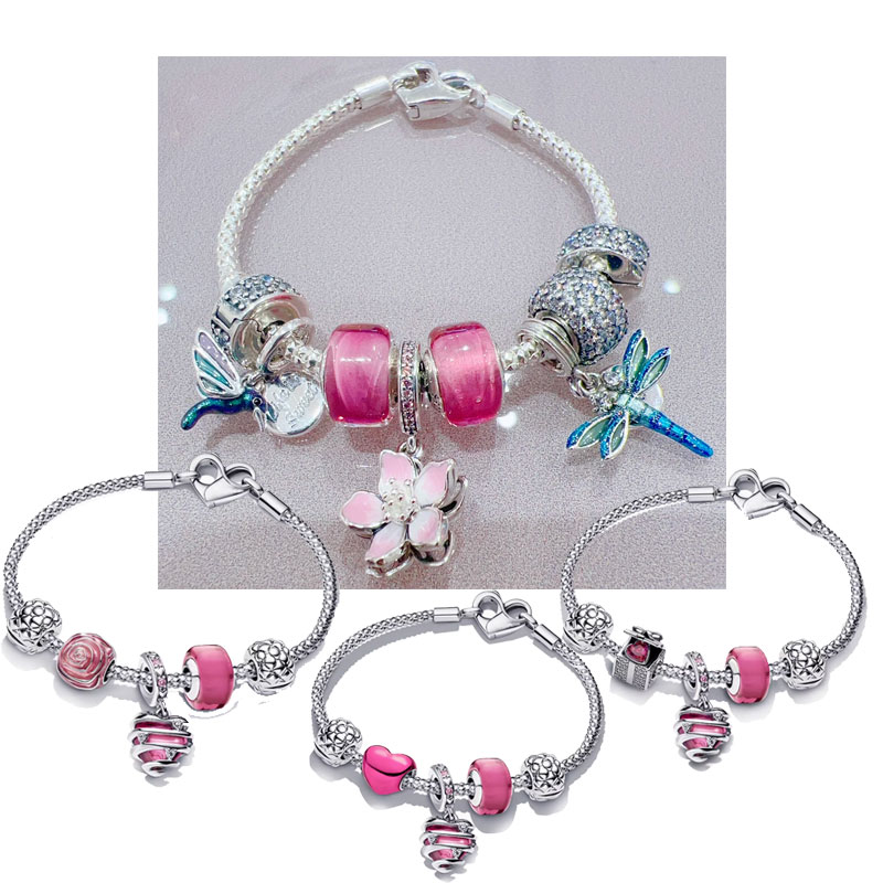 Quality Copper Alloy Silver Plated Pink Love You Bracelet Set Pink Love Enamel Craftsmanship Light Luxury Gift Lover's Day Gift Jewelry Making