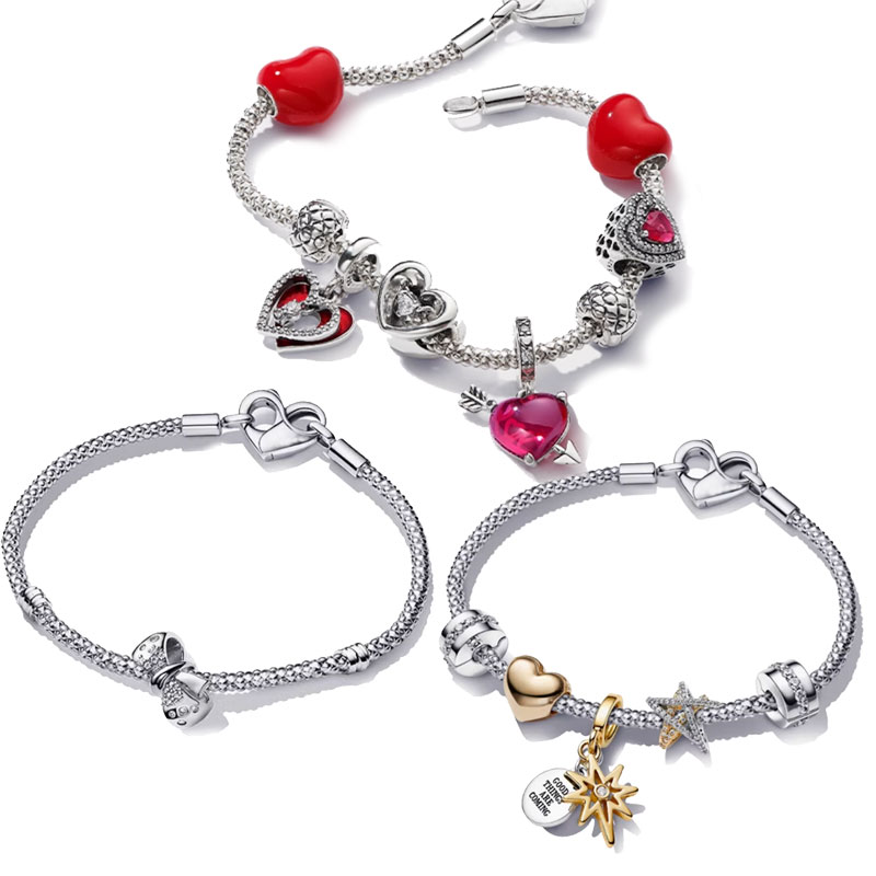 Copper Alloy Silver Plated Star Wishes Bracelet Set Heart String Decoration Light Luxury Valentine's Day Gift Jewelry Making Women Charms