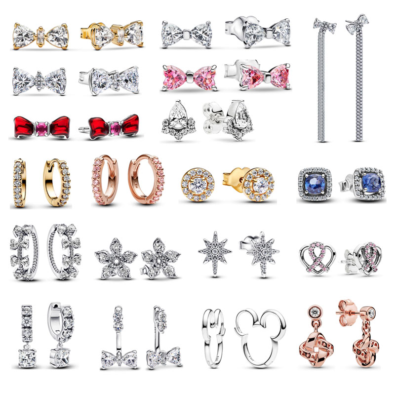 New Copper Alloy Silver Plated Charm Jewelry Making Zircon Pink Cute Bow King Flower Geometric Women's Earrings Fashion Personality Party Banquet