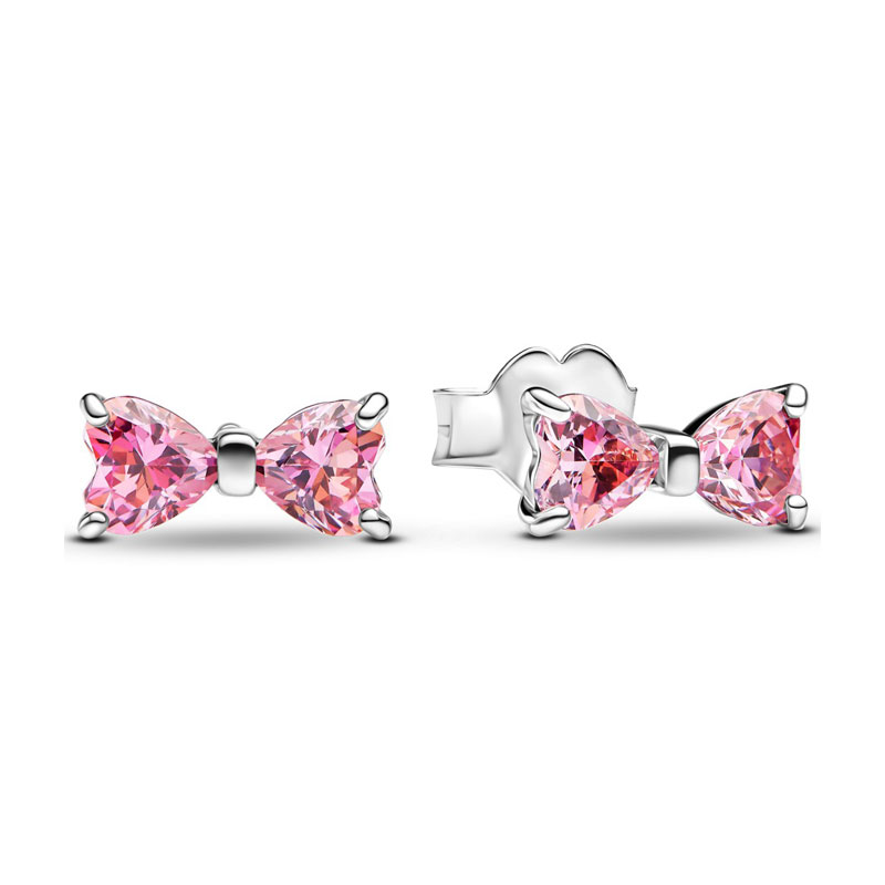 New Copper Alloy Silver Plated Charm Jewelry Making Zircon Pink Cute Bow King Flower G