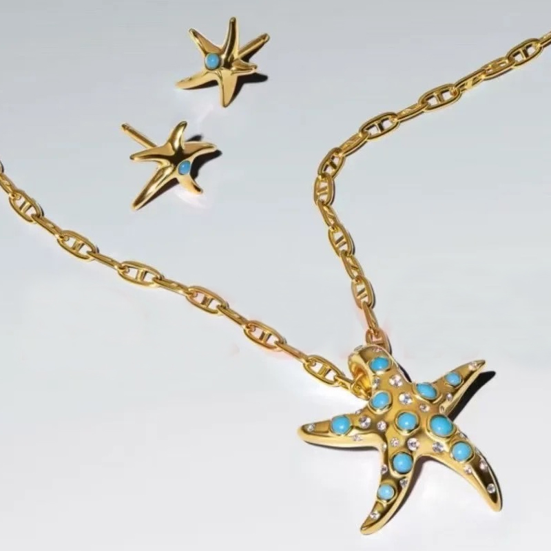 Summer Ocean Sea Star New Necklace Earring Set For Women's Jewelry Valentine's Day Gift Love Cupid For Party Banquet Charm Jewelry