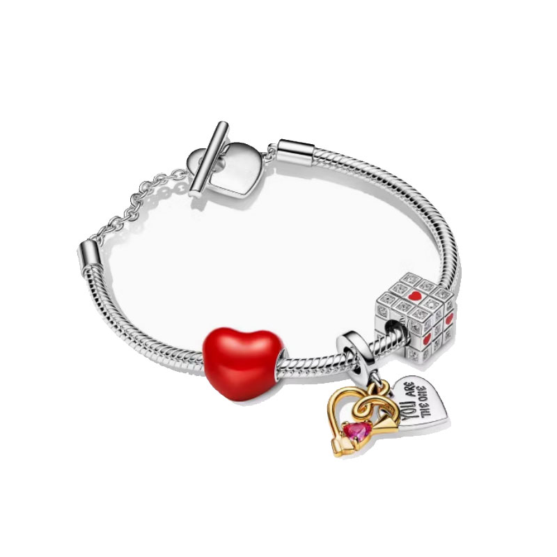 Copper Alloy Silver Plated Charm Heart shaped Buckle Bracelet Love Beaded Women's Jewelry Bracelet Set Bracelet SetCharms For Jewelry Making