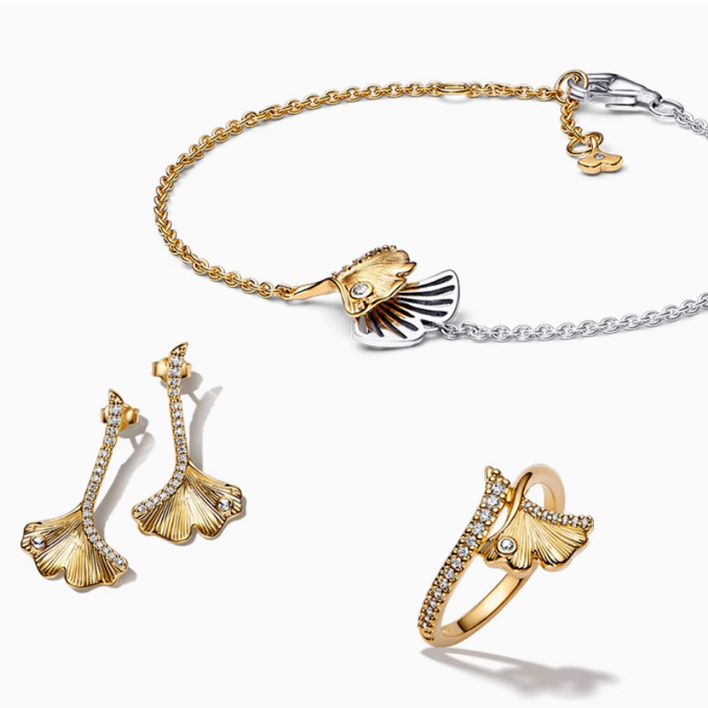 Copper Alloy Silver Plated bracelet ring earring sets  Jewelry Women's Set Gift golden ginkgo leaf Personalized Charm Women's Jewelry Gift