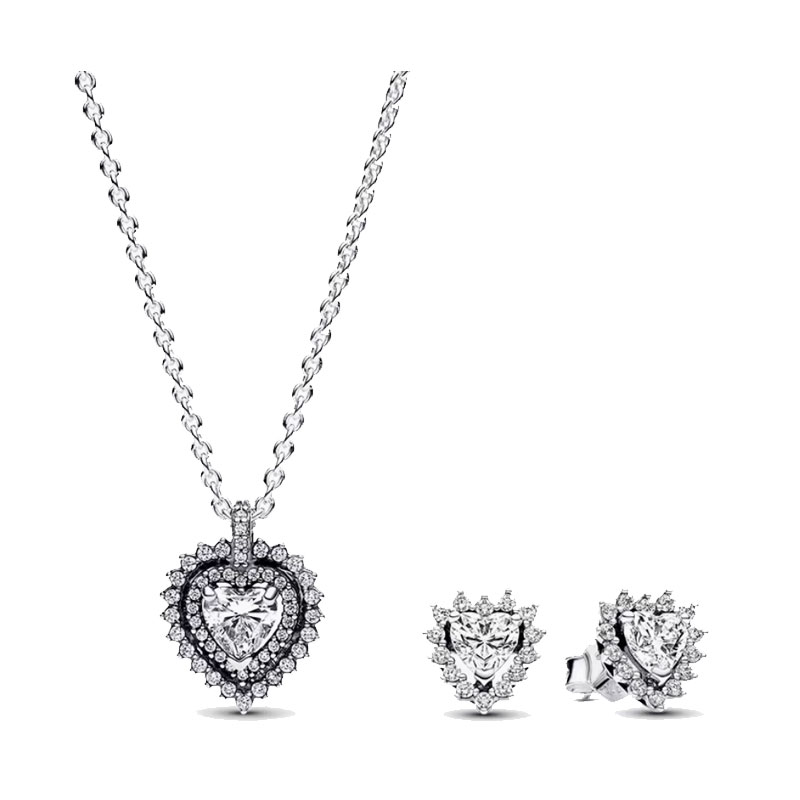 High Quality 925 Silver Red Heart-Shaped Zircon Women's Necklace Set Valentine's Day Gift Engagement Friend Gift Party Banquet Support Customization