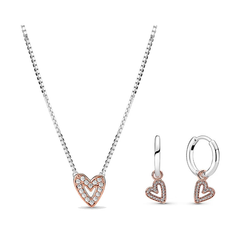 High Quality 925 Silver Red Heart-Shaped Zircon Women's Necklace Set Valentine's Day Gift Engagement Friend Gift Party Banquet Support Customization