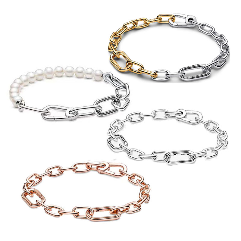 Silver Plated Copper Alloy ME Link Chain Treated Freshwater Cultured Pearl Bracelet For Women Charms Original Beads Jewelry Making Free Shipping